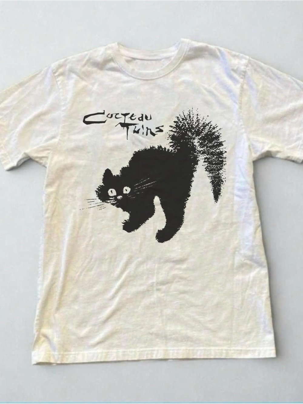 Cat Cocteau twins Shirt, Dream Pop Graphic T-Shirt - White with Black Print